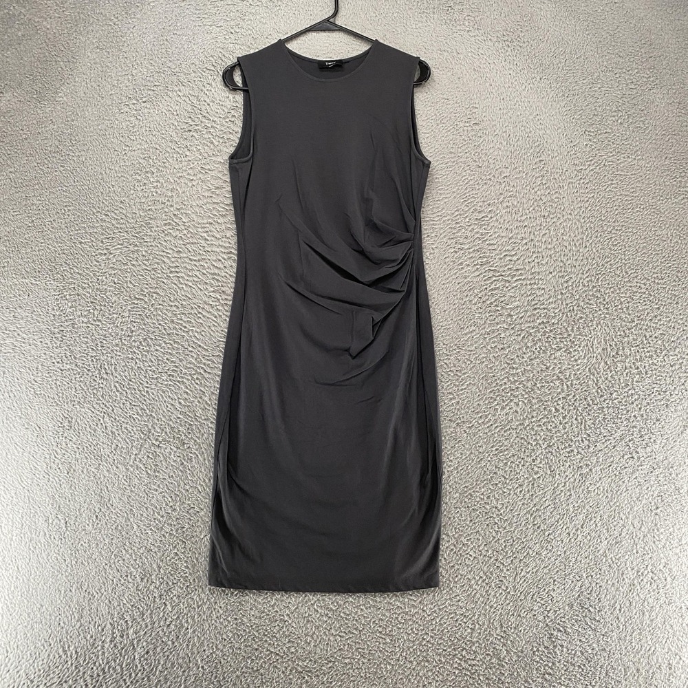 Theory Dress‎ Womens Large Black Jersey Jorainna Sleeveless Ruched Work Cocktail